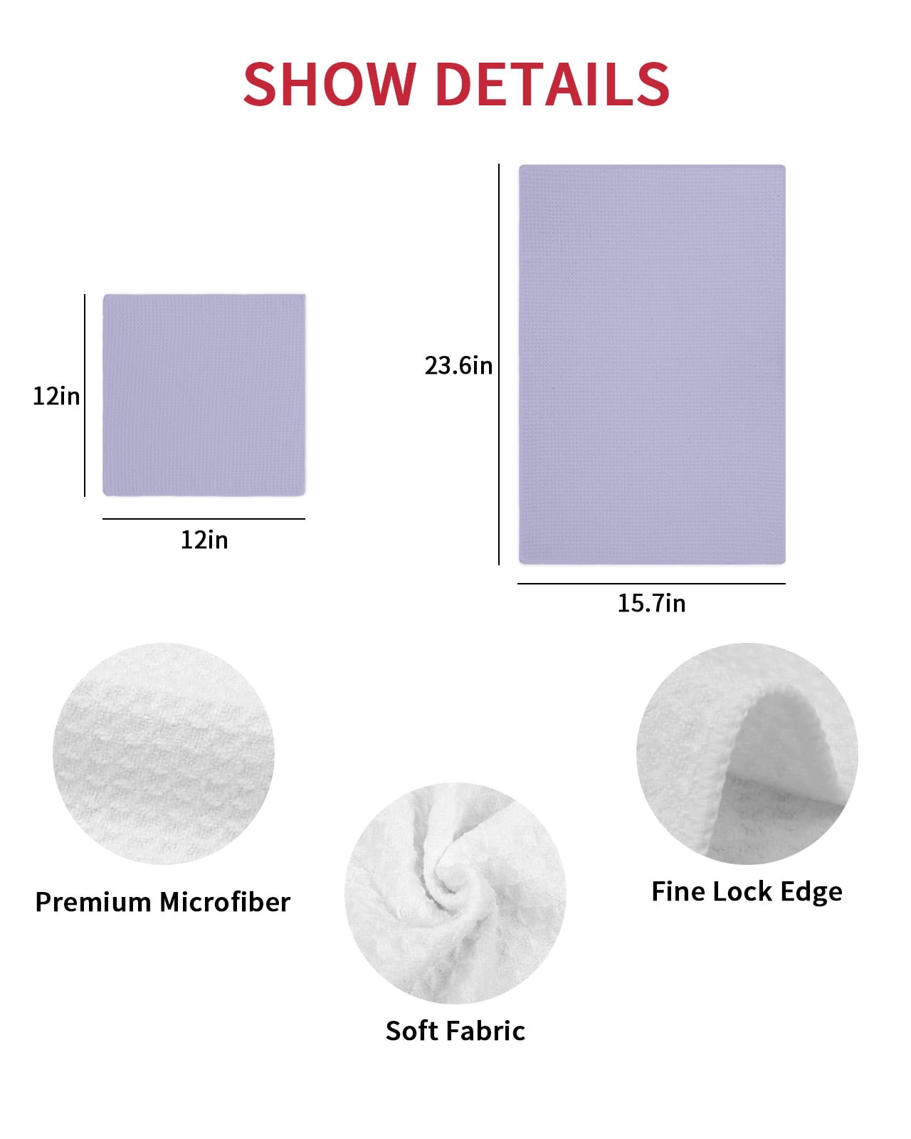 Pure Lavender Kitchen Dish Towels for Drying Dishes Set of 4, Simple Solid Color Waffle Weave Microfiber Hand Tea Bathroom Towels Quick Dry & Absorbent Towel 12x12