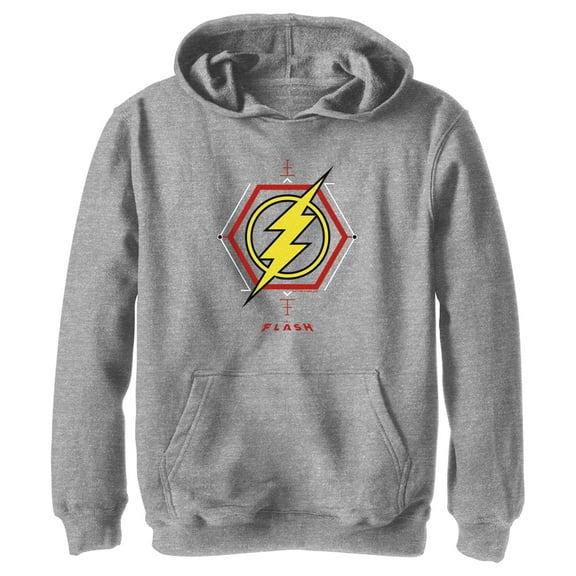 Boy's The Flash Lightning Tech Logo  Pull Over Hoodie Athletic Heather Medium