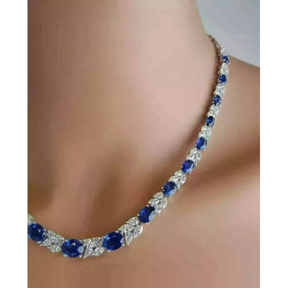 Women's Tennis Necklace 20Ct Lab Created Sapphire/Diamond in 14K White Gold Plated – Yash Jewels