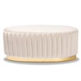 thumbnail image 7 of Bowery Hill White Velvet Fabric Upholstered and Gold PU Leather Ottoman, 7 of 7