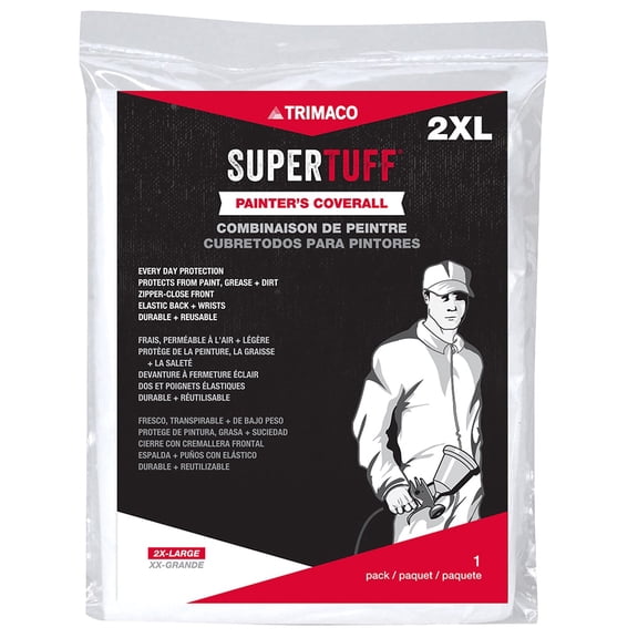 XX-Large Trimaco 09907 SuperTuff Polypropylene Disposable Coverall with Elastic Back & Wrists