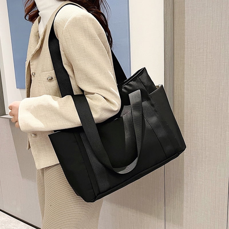 Large Capacity Nylon Tote Bags for Work Commuting Carrying Bag College Style Student Outfit Book Shoulder Bag Light Gray