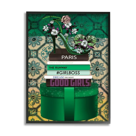 Stupell Industries Green Fashion Books Botanical & Floral Painting Black Framed Art Print Wall Art, 11 x 14