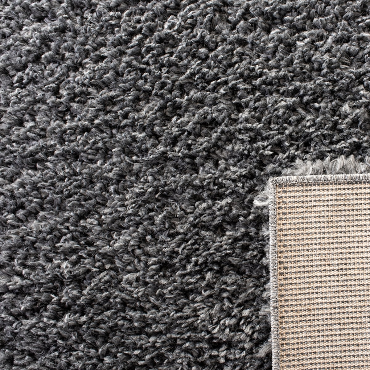 SAFAVIEH August Sophia Solid Shag Area Rug, Charcoal, 6'7" x 6'7" Square