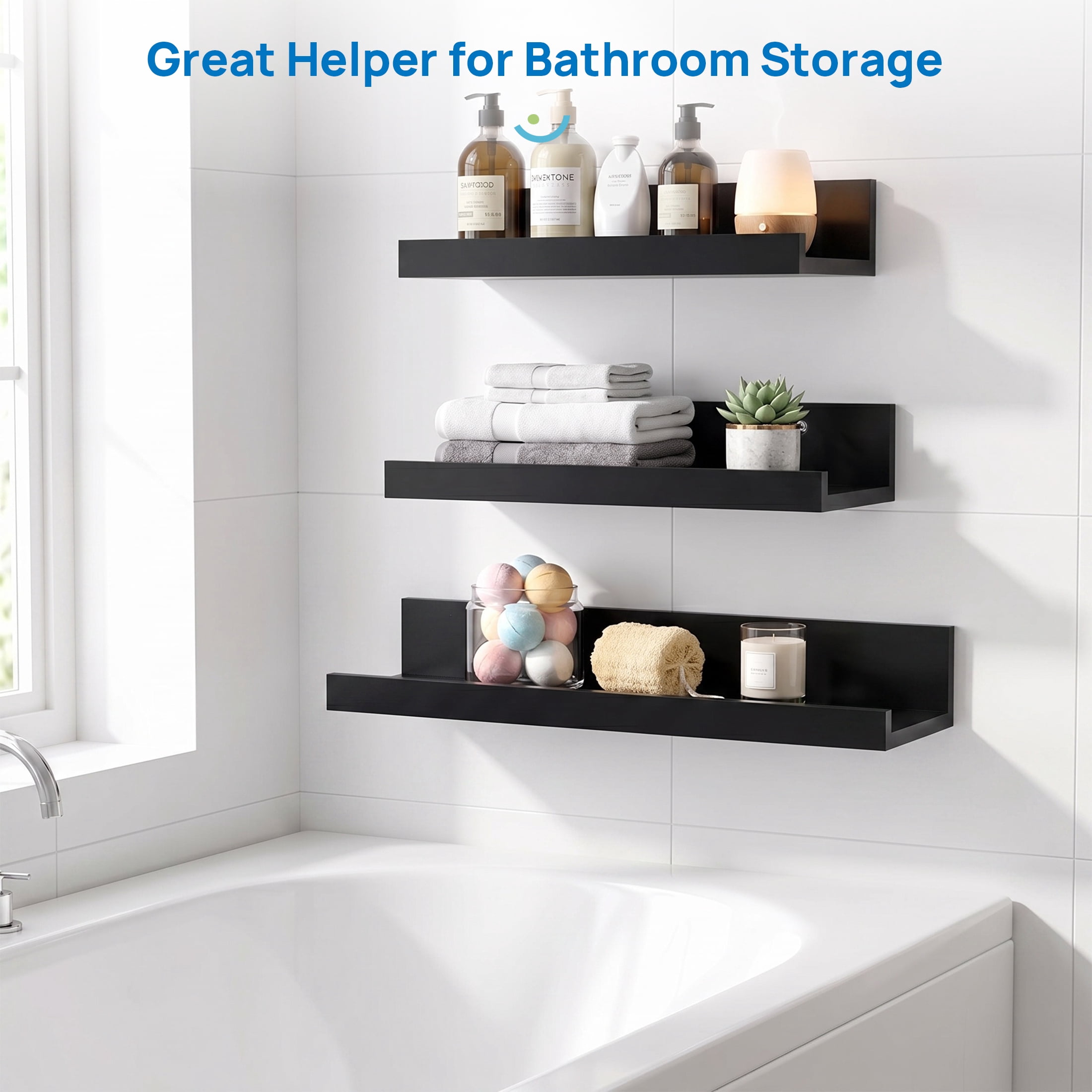 Floating Shelves, Sindcom Home Wood Shelf Wall Mounted, Set of 5, Multiple Sizes, Black