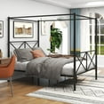 thumbnail image 4 of Metal Canopy Bed Frame, Platform Bed Frame Queen with X Shaped Frame Queen Black, 4 of 9