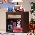 thumbnail image 6 of LELELINKY 2pc Rattan Nightstand with Charging Station, 23" Wide Boho Bedside Table with Drawer and Shelf for Bedroom, Living Room, Walnut, 6 of 8