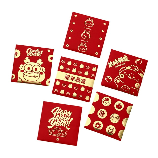 Tnarru 6 Pieces New Year Red Envelopes Red Packets Small Square Greeting Card Envelopes Money Envelopes Hong Bao for Festival B