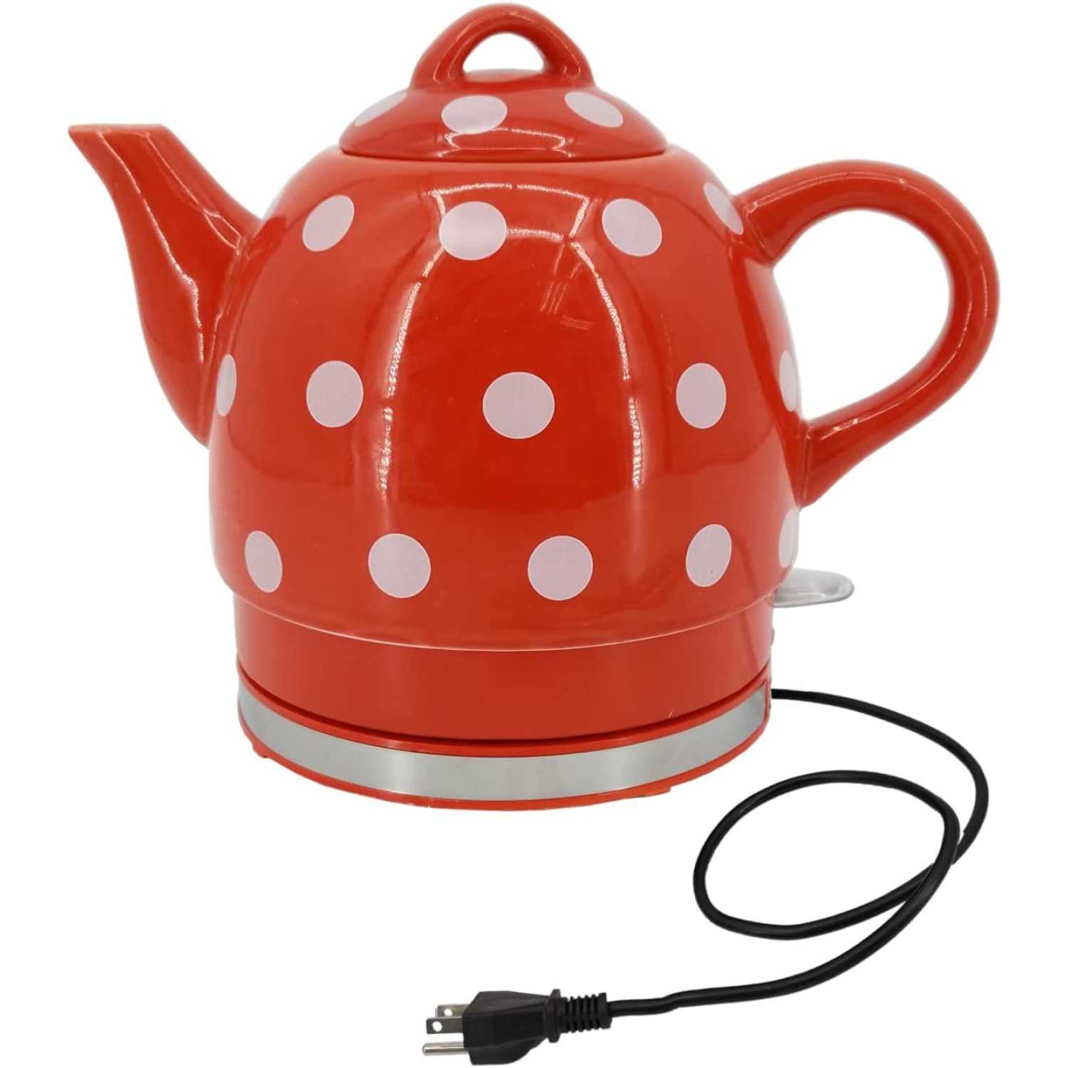 Tilldsd® Red Ceramic Electric Kettle with White Polka Dots 1 Liter 1000