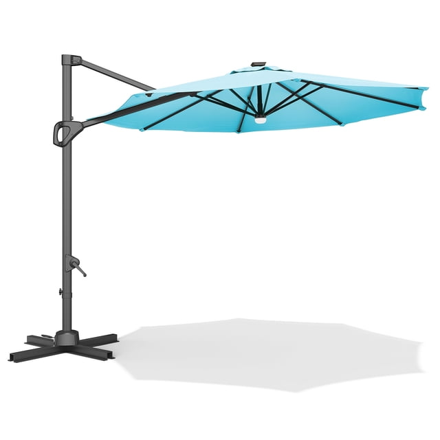 Parasol de Patio Déporté Rotatif à 360° – Pare-Soleil Extérieur de 10 Pi avec Inclinaison Réglable, Tissu Imperméable et Coupe-Vent, Cadre en Aluminium Robuste
