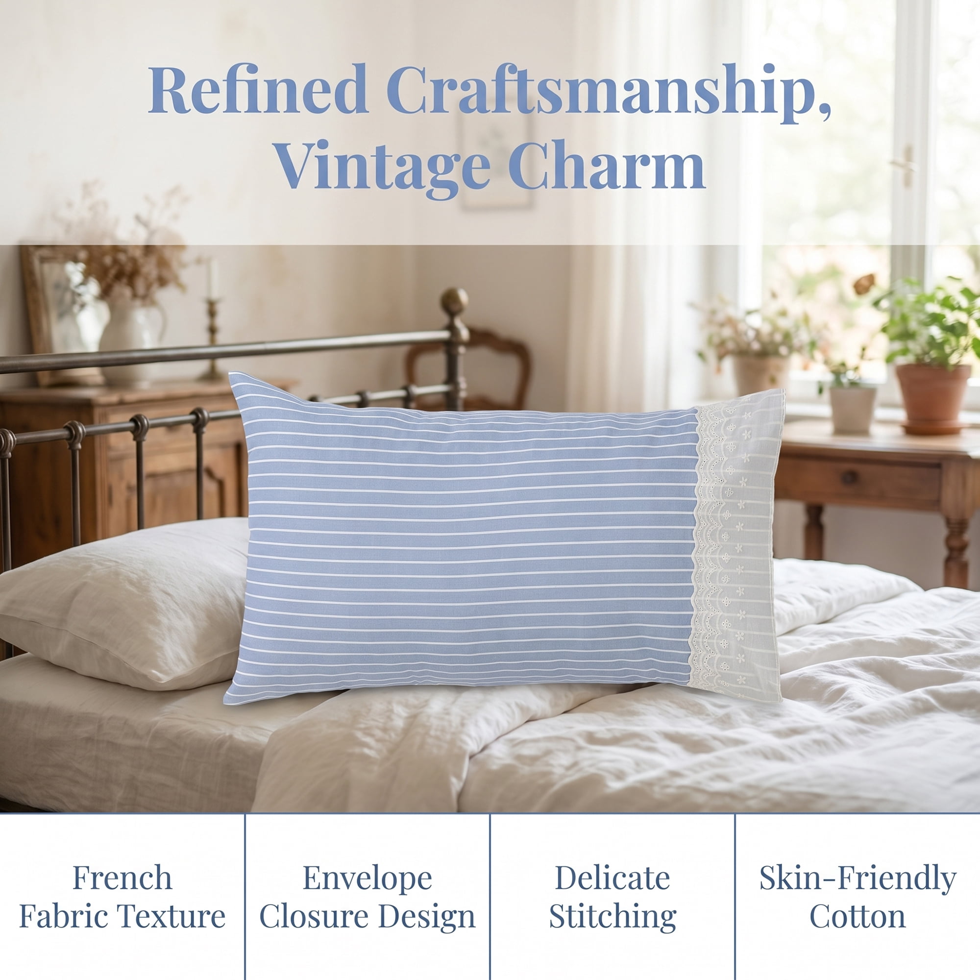 Unique Bargains 2 Pcs Cotton Pillowcase Smooth Cooling Pillow Case Envelope Closure Blue E