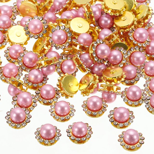 Unique Bargains 12 mm Pearl Sew on Rhinestones Metal Flatback Base Gems Crystals Light Pink 100 Pcs