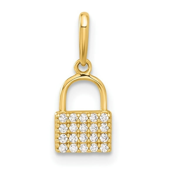Auriga Fine Jewelry 10K Yellow Gold Polished CZ Lock Charm for Women (L - 0.66 inch, W - 6.3 inch)