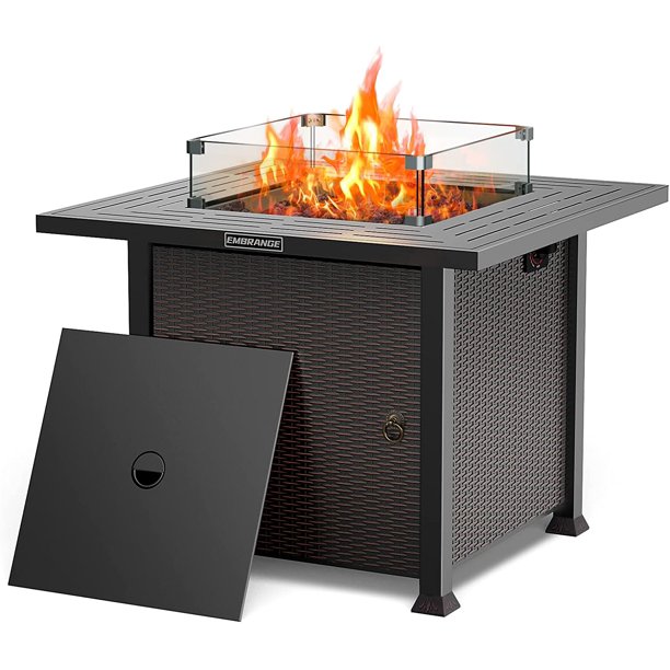 EMBRANGE Propane Gas Fire Pit Table, AutoIgnition Outdoor Firepit