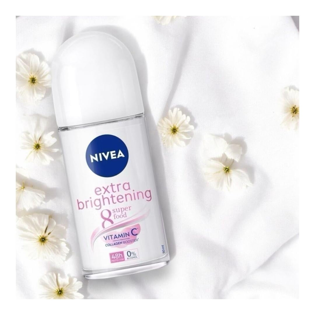 Nivea Extra Brightening 8 Super Food, Vitamin C Collagen Booster Underarm Roll on Deodorant, Size 50 ml, 1.69 Oz (Pack Of 2)