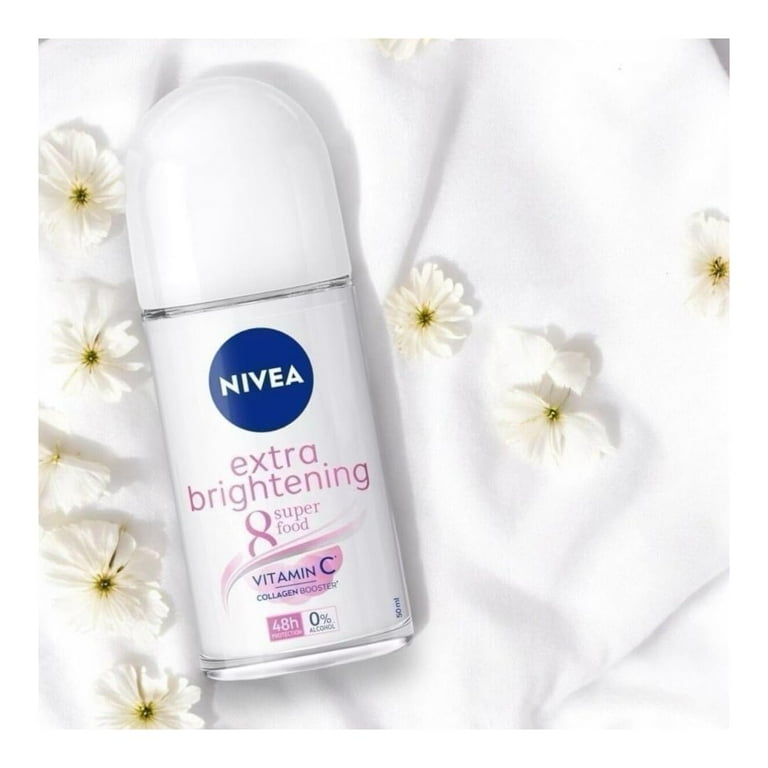 Nivea Extra Brightening 8 Super Food, Vitamin C Collagen Booster Underarm Roll on Deodorant, Size 50 ml, 1.69 Oz (Pack Of 2)
