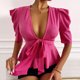 thumbnail image 5 of Mujeres Top Tie V-Neck Ruffle Slim Blusa Moda Camiseta Blusa Tops Fridja  hkj1882, 5 of 9