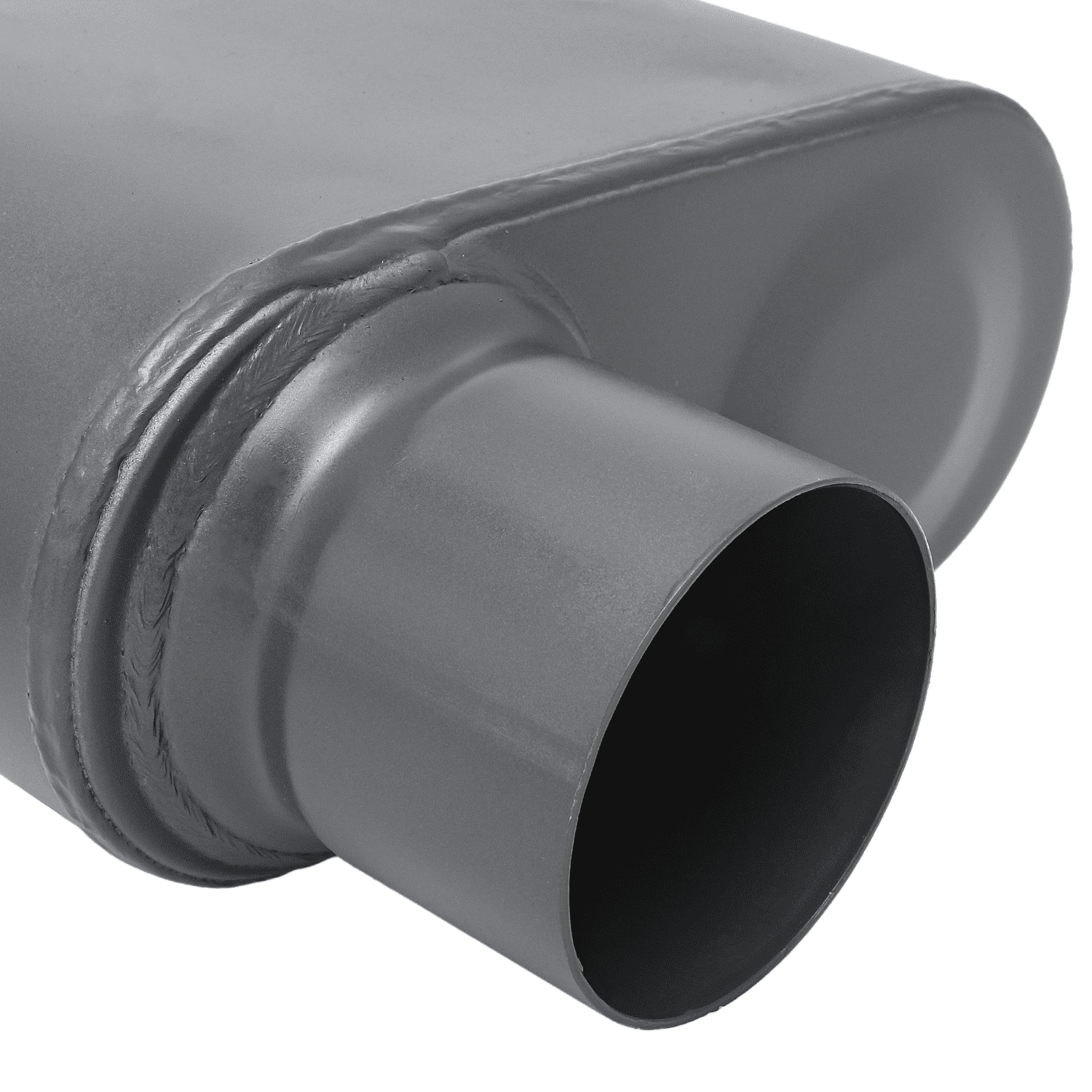 M-AUTO 2.25 Inch Inlet/Outlet 1Pair Chambered Exhaust Muffler Straight-Through Stainless Steel Round Tip,Gray