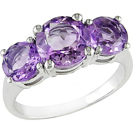 3 Carat T.G.W. Round Amethyst Three-Stone Ring in Sterling Silver