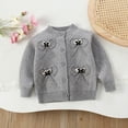 thumbnail image 2 of Lorytime Girls Cardigan Sweater size 4-6 Kids Bow Tops Button Crewneck Long Sleeve Knitwear Spring Outwear Gray 130, 2 of 6