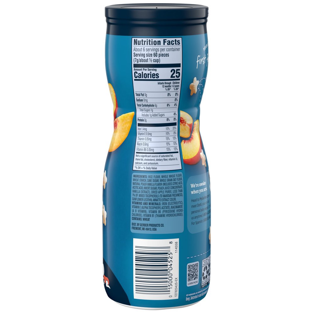 Gerber Puffs Peach Cereal Snacks, 1.48 Oz Canister (Pack