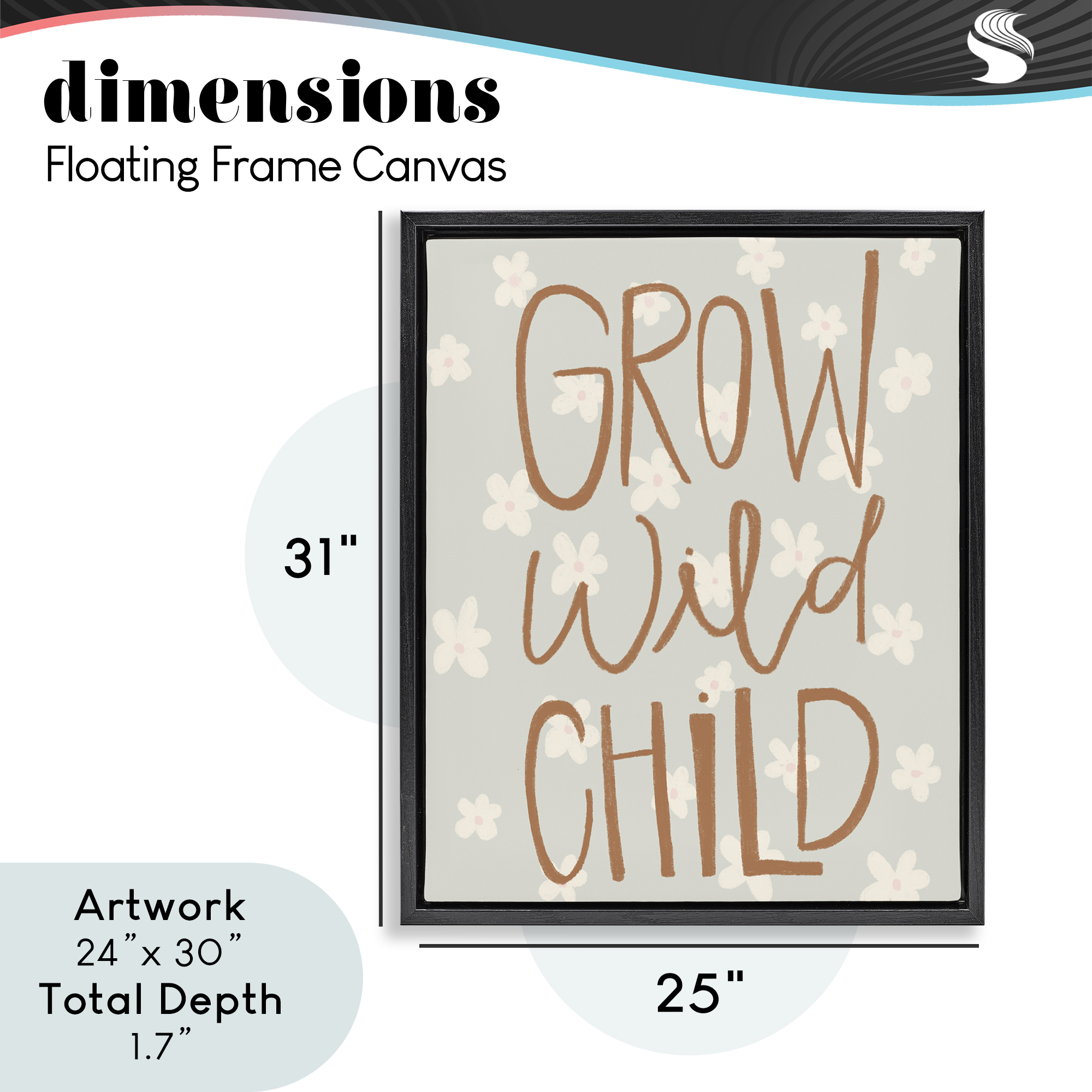 Grow Wild Child Flowers Black Framed Floater Canvas Wall Art, design by Katie Griggs
