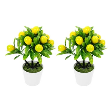 2 Pcs Fake Lemon Tree Plants with Fruit Artificial Faux Hedge Mat Decor Office Yellow