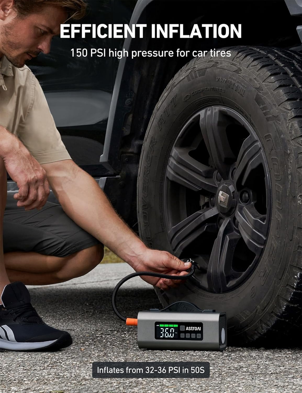 AstroAI Portable Car Jump Starter with Air Compressor 150PSI, 2500A Car Battery Jump Starter Pack Up to 7.5L Gas & 5.0L Diesel Engine, UL Certified