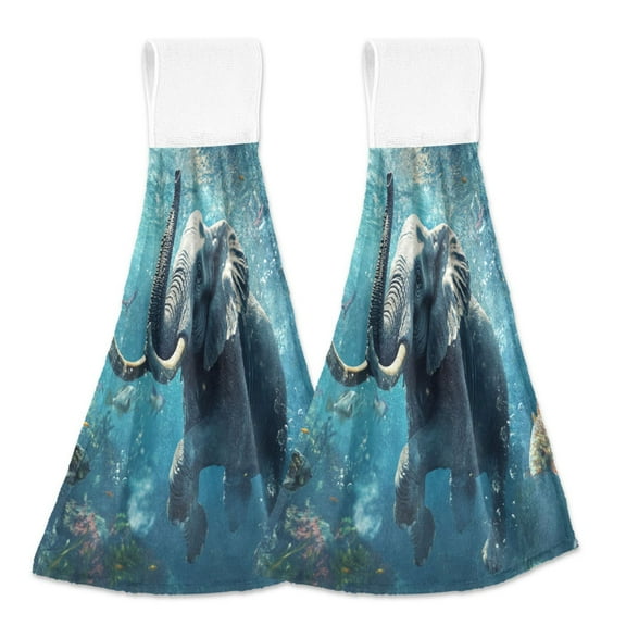 BZSMCE Hanging Hand Towels Fashion Oceanic Wonder Pattern 2-Pack - Velcro Style Bathroom Kitchen Towels