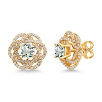 Gem Stone King 18K Yellow Gold Plated Silver Stud Earrings with Jackets Prasiolite and Moissanite (2.32 Cttw)
