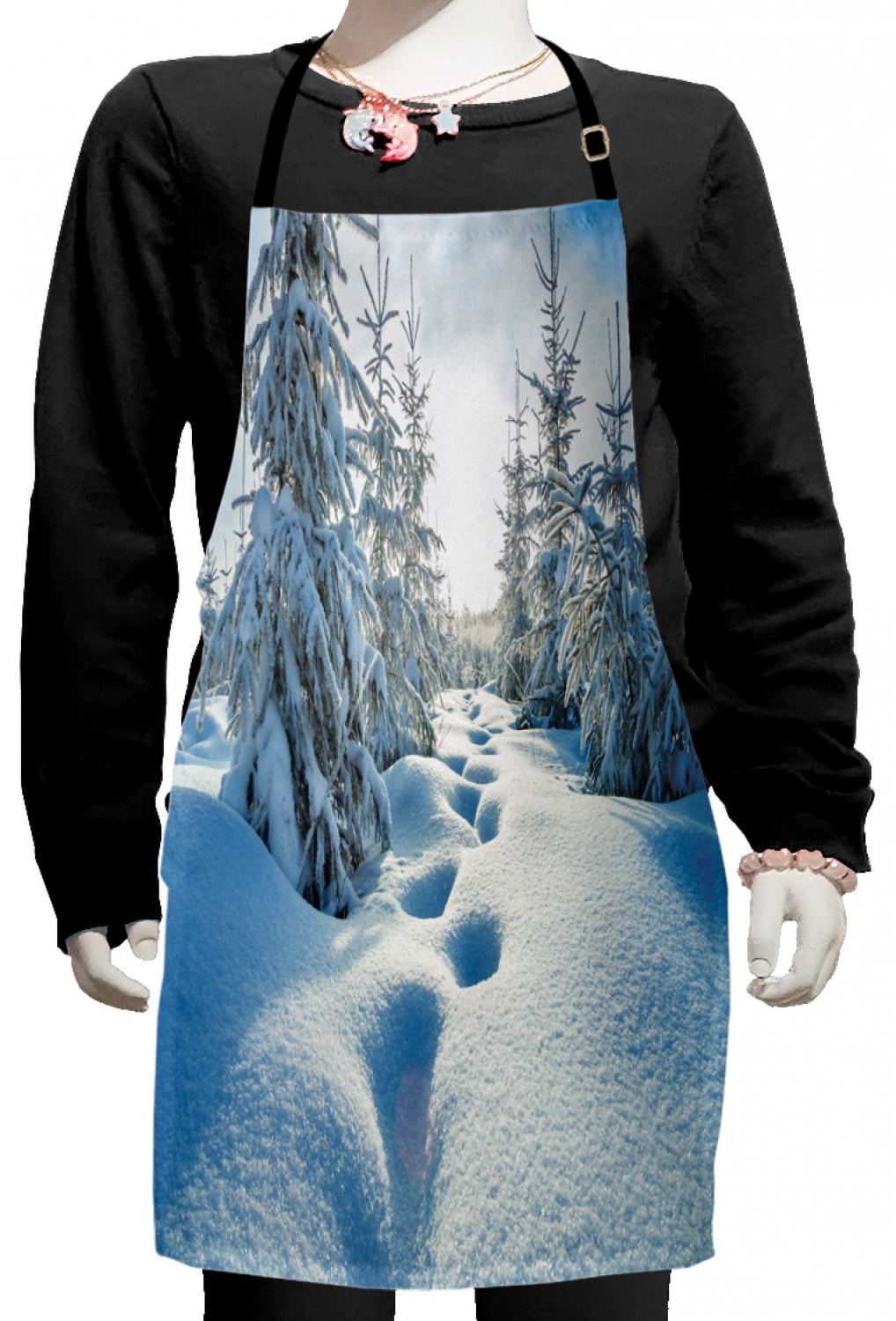 Winter Kids Apron, Winter Landscape with Forest and Blue Sky Frosted ...
