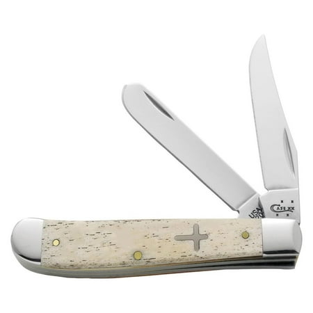 Li jia hao WR XX Pocket Knife Smooth Natural Bone Mini Trapper W/Cross Shield Item #22505 - (6207 SS) - Length Closed: 3 1/2 Inches