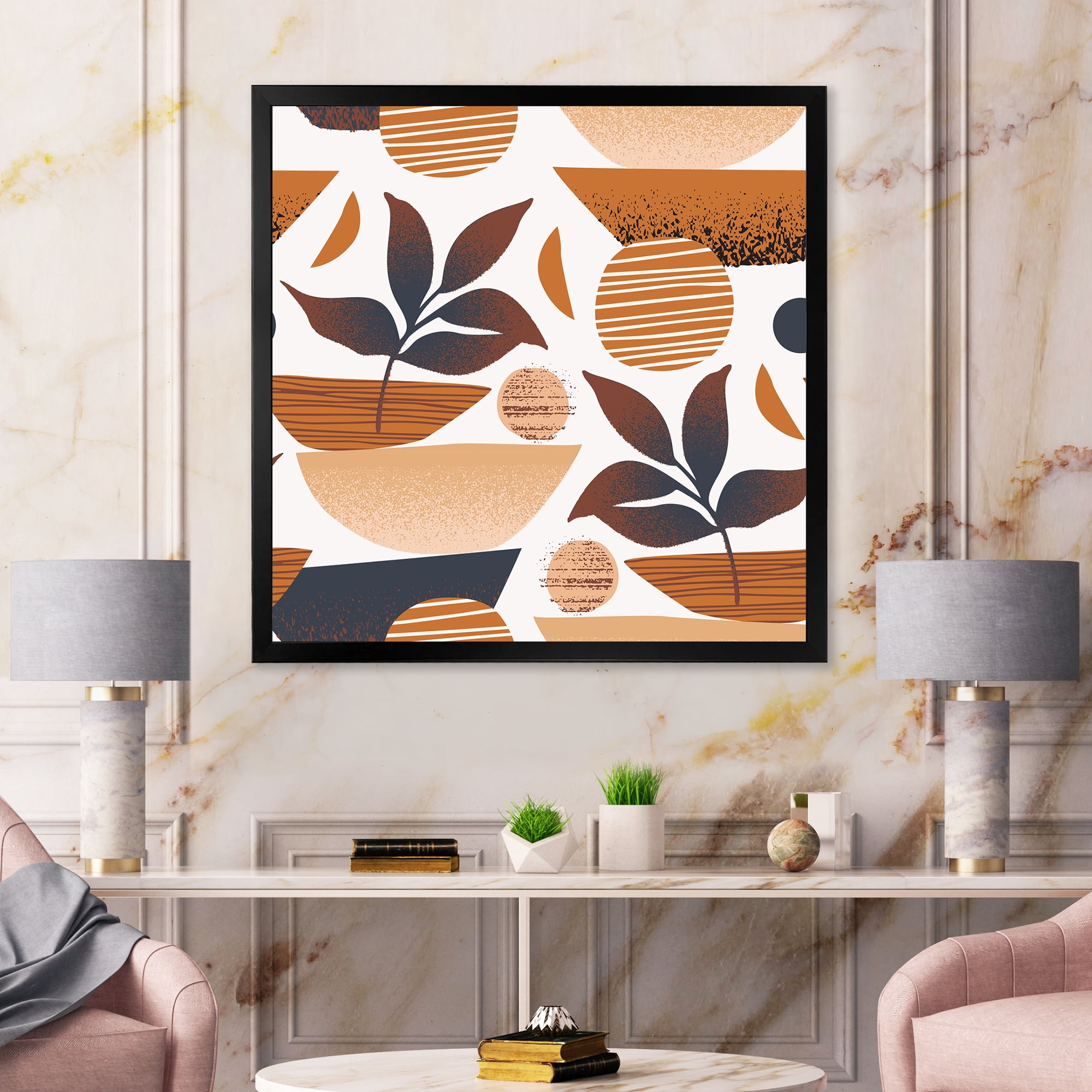 Designart 'Tropical Leaf Silhouettes and Shapes on White' Modern Framed Art Print