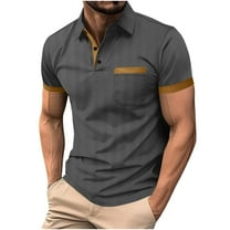 hotojiny Mens Colorblock Shirts Vintage Lapel Button Golf Shirt Comfortable Short Sleeve Performance Business Pocket Top