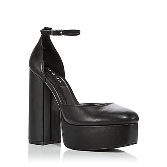 Aqua Women's Lisa Platform Pumps Black Leather 8.5M