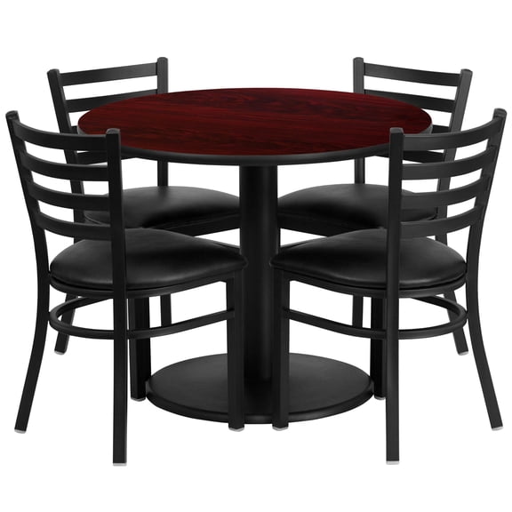 Bowery Hill 5 Piece Round Laminate Table Set Mahogany and Black