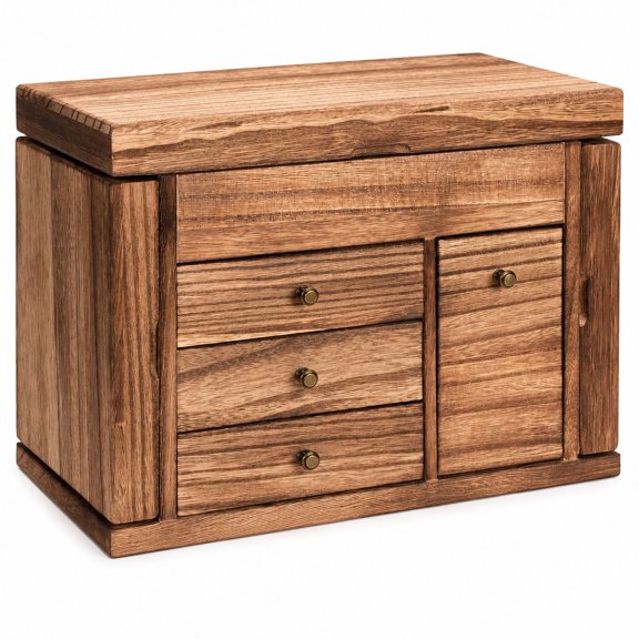 Carbonized Brown Solid Wood Jewelry Box Organizer with Rustic Style, Necklace, Ring, Earring and Bracelet Storage, Linen Lining and Display Design