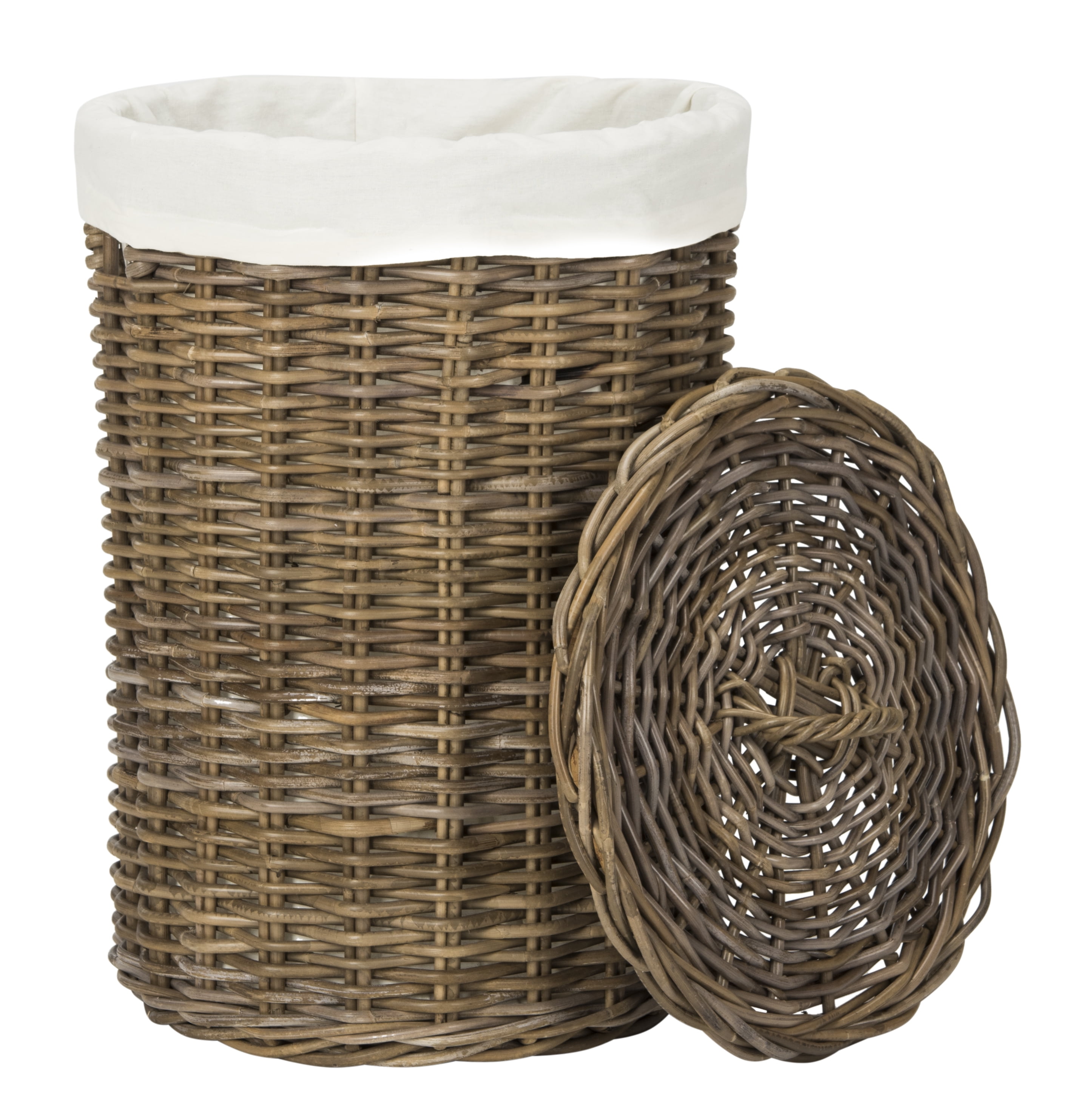 Safavieh Millen Rattan Round Hamper Laundry Baskets, Two-in-One