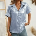 thumbnail image 6 of Womens Button Down Shirts Sequin Solid Dressy Casual Lapel Collar V-Neck Short Sleeved Blouses Tops Relaxed Fit Casual Work Blouses, 6 of 8