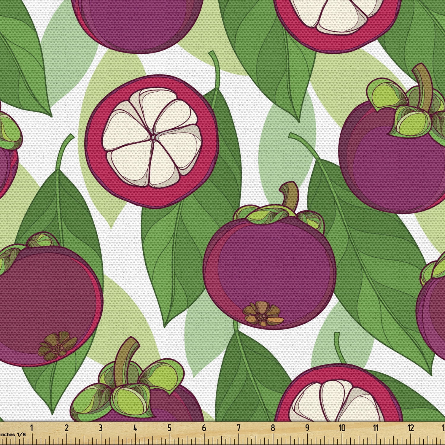 Green and Purple Fabric by the Yard, Exotic Repetitive Mangosteen Fruit ...