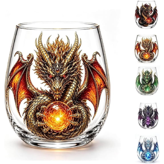 2D Mythic Dragon Glass Art Cup | Fantasy Dragon Art Design Glass, Sculpted Dragon Drinkware for Beer Bar Decor Gift(B)