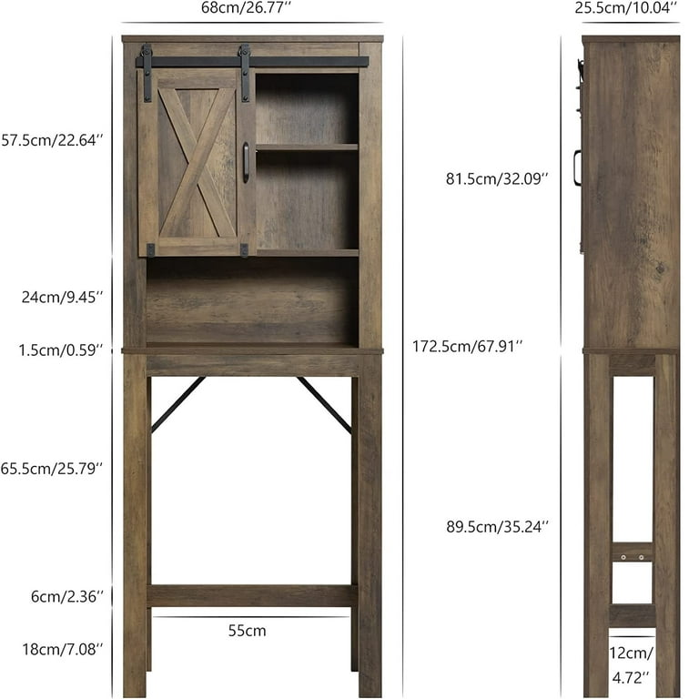 Over The Toilet Storage Cabinet, Farmhouse Storage Cabinet Over Toilet with 2 Barn Door & Toilet Paper Holder Stand,Home Space-Saving Toilet Rack