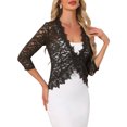 thumbnail image 4 of INSPIRE CHIC Women's Floral Lace Shrug 3/4 Sleeves One Button Bolero Cardigan Brown S, 4 of 6
