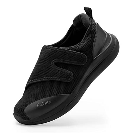

FitVille Diabetic Shoes for Men Extra Wide Width Orthopedic Slip-on Fall Prevention Walking Shoes Adjustable Closure with Arch Support Therapeutic for Swollen Feet - Easy Top (13.5 Wide Black)