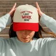 thumbnail image 3 of I DON'T KNOW I JUST WORK HERE Funny Embroidery Trucker Hat, Casual Adjustable Baseball Cap for Work and Everyday Wear, Unique Humorous Gift for Coworkers and Friends, 3 of 5