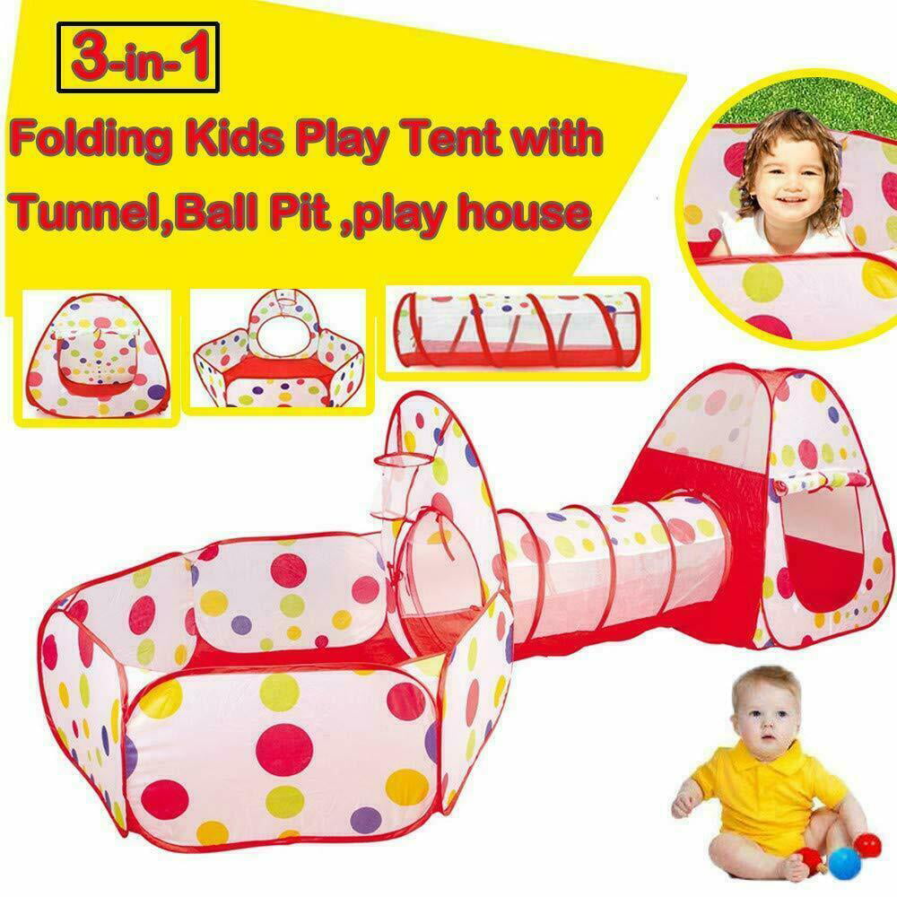 US Portable Kids Indoor Outdoor Play Tent Crawl Tunnel Set 3 in 1 Ball Pit Tent 