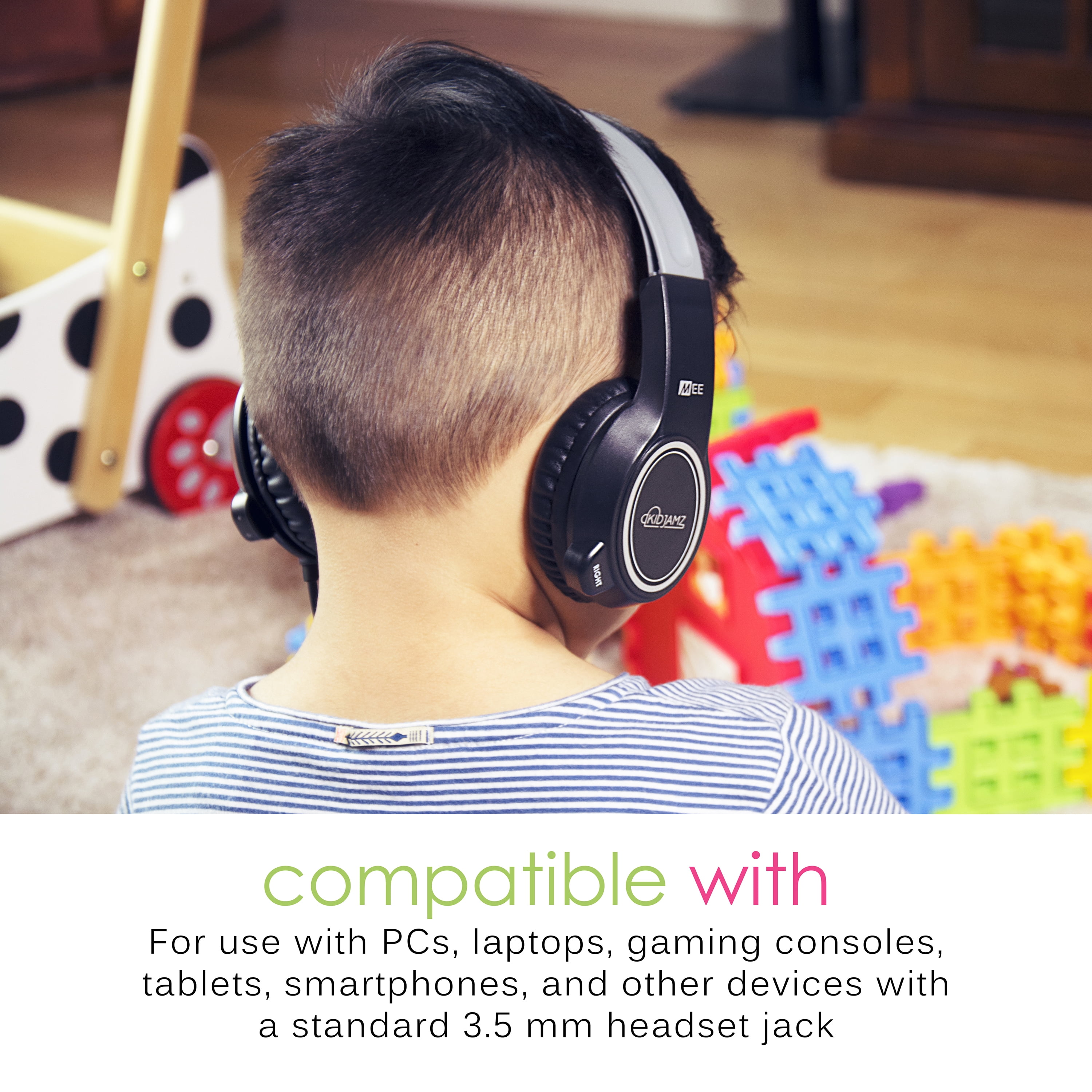 MEE audio KidJamz 3 Kids Safe Listening Headphones w/Volume Limiter & Headset Boom Mic for PC/Tablet