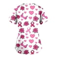 thumbnail image 5 of Feancey Women Breast Cancer Awareness Scrubs Pink Floral Print V Neck Nursing Tops Short Sleeve Casual Ribbon Graphic Tees Nurse Working Uniforms Pink M, 5 of 5