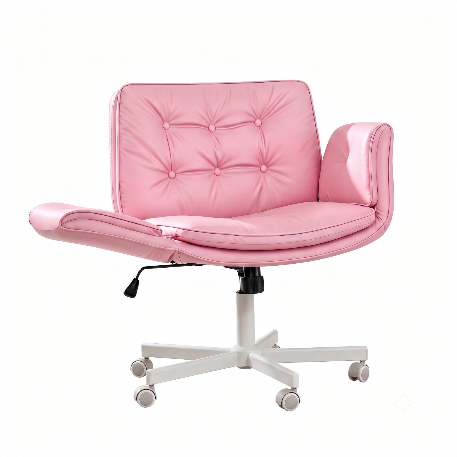 Kelno Criss Cross Office Chair with Wheels Armrests 300lbs Capacity Height Adjustable PU Leather Wide Desk Chair Swivel Vanity Chair, Pink