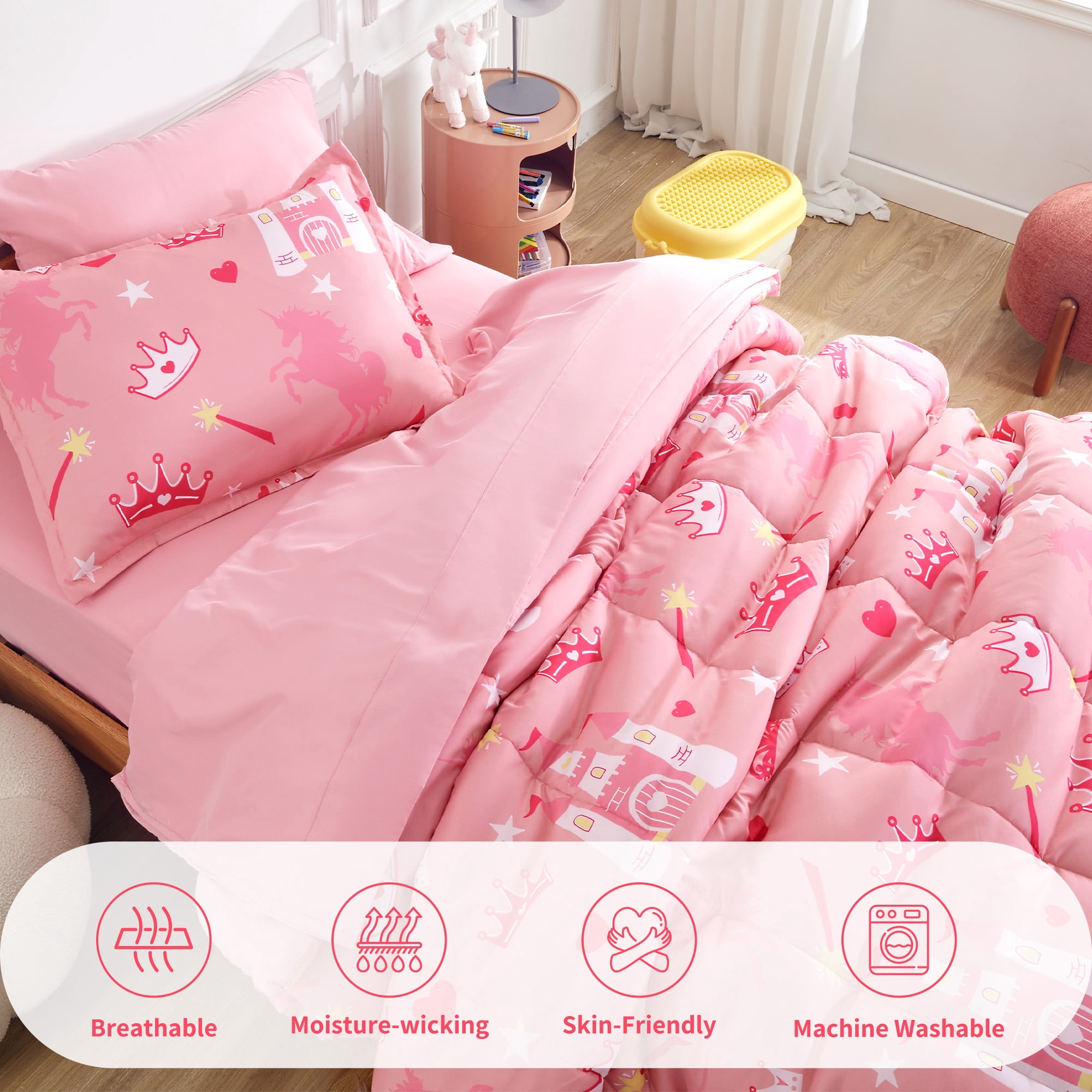 Sonive 5 Pieces Twin Size Kids Comforter Sets, Hotel Collection for All Season, Advanced Digital Printing, Super Soft and Fluffy (Castle Party, Twin)
